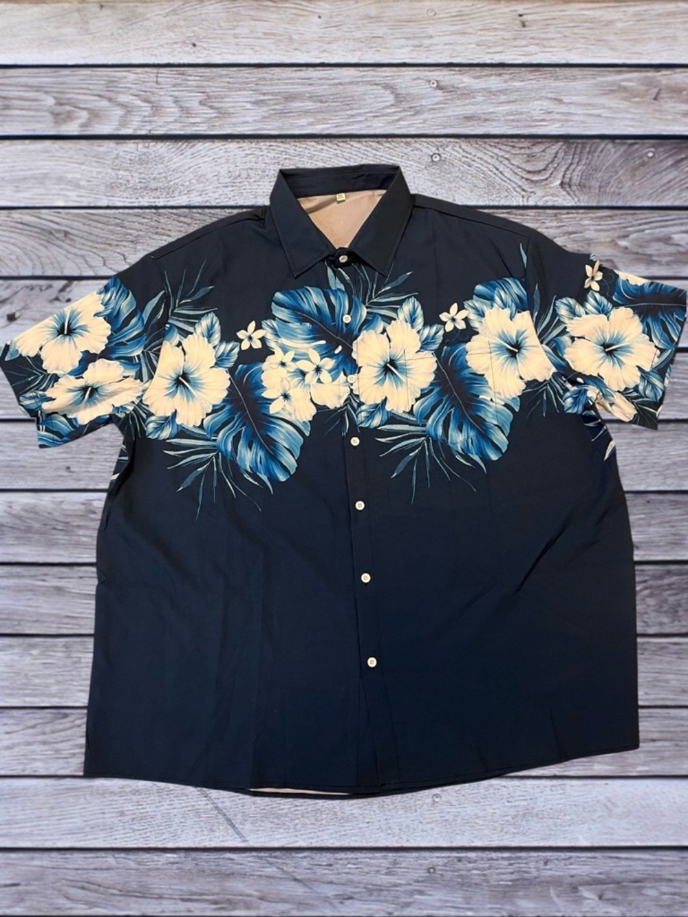 Men's Navy Hawaiian Floral Short-Sleeve Shirt 2xl